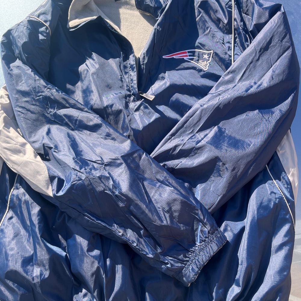 Blue and White Windbreaker Jacket with Stand-Up Collar